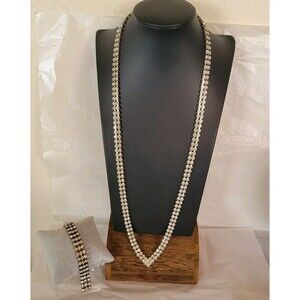 Vintage Long Rhinestone V Necklace 30 in. and Bracelet 7 in.